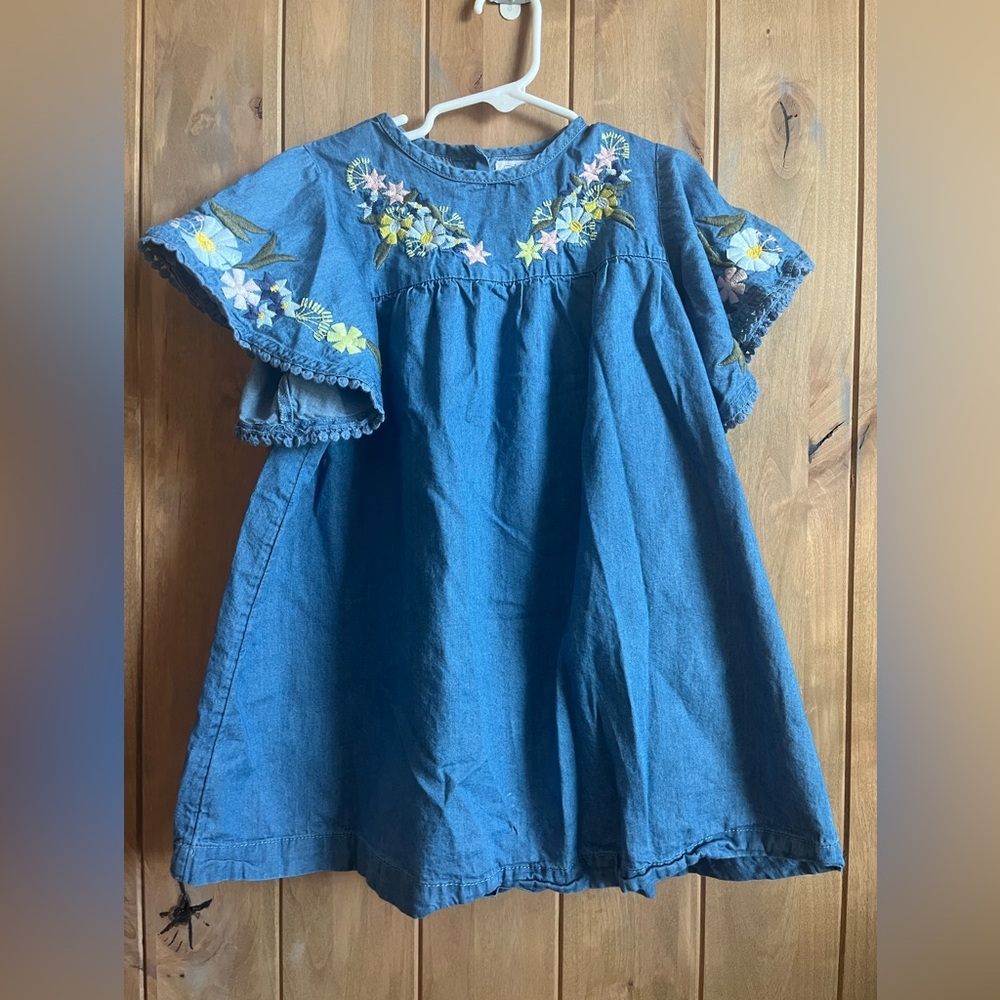 Mud Pie Denim Dress with Floral Accents